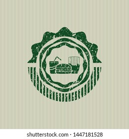 Green fast food icon inside distress rubber stamp
