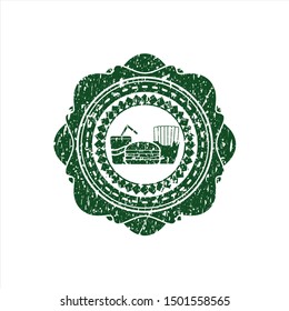Green fast food icon inside distressed rubber grunge texture stamp