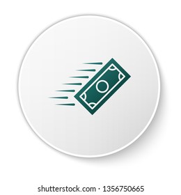 Green Fast payments icon isolated on white background. Fast money transfer payment. Financial services, fast loan, time is money, cash back concept. White circle button. Vector Illustration