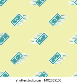 Green Fast payments icon isolated seamless pattern on yellow background. Fast money transfer payment. Financial services, fast loan, time is money, cash back concept. Vector Illustration