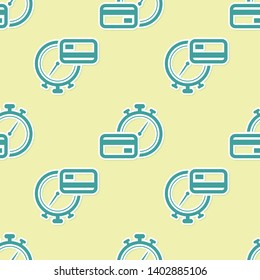 Green Fast payments icon isolated seamless pattern on yellow background. Fast money transfer payment. Financial services, fast loan, time is money, cash back concept. Vector Illustration