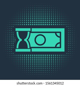 Green Fast payments icon isolated on blue background. Fast money transfer payment. Financial services, fast loan, time is money, cash back concept. Abstract circle random dots. Vector Illustration