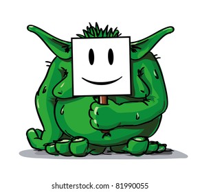 Green fat troll with smiley white avatar