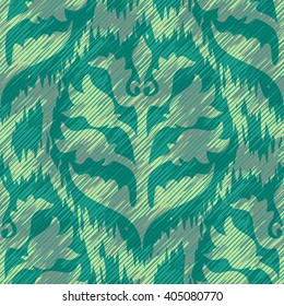 Green faux tribal fabric pattern seamless vector background tile
