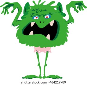 Green fearful and toothless monster scaring 