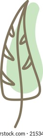 Green feather, illustration, vector on a white background.