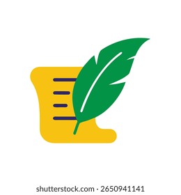 Green feather over yellow scroll with blue lines Brazil Proclamação da Republica