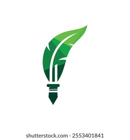 Green Feather Pen Logo Symbolizing Creativity and Writing