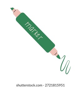 Grüner Filzspitzenmarker, der eine wellenförmige Linie zeichnet. Vektorgrafik für Papier- und Bürobedarf.