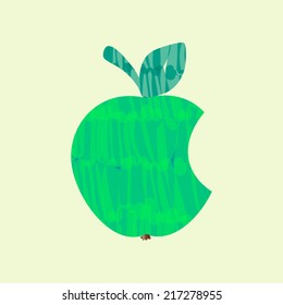 Green felt tip marker pen drawn vector apple with a bite mark