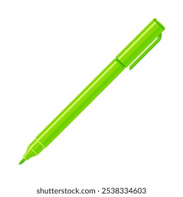 Green felt tip marker pen with caps off. Flat vector illustration isolated on white background. Art supply concept. Perfect for creative projects