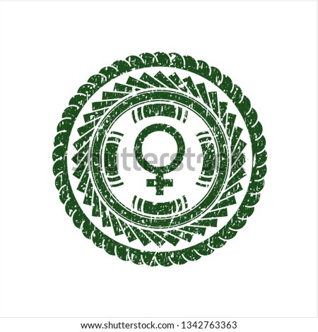 Green female icon inside rubber grunge texture stamp