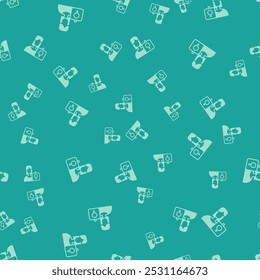 Green Female movement, feminist activist with banner and placards icon isolated seamless pattern on green background. Feminist rights movement, feminism sisterhood.  Vector