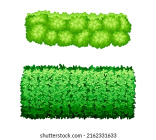 Green fence or hedge set. Shrubs and bushes of different shapes for public park, garden vector illustration