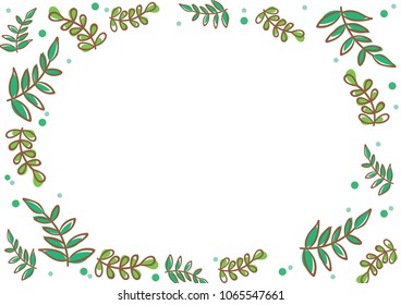 Green fern garden oval frame vector.