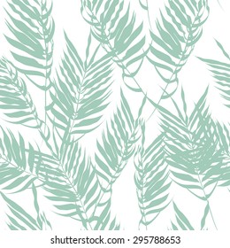 green fern leaves on a white background. Seamless pattern. modern palm leaves