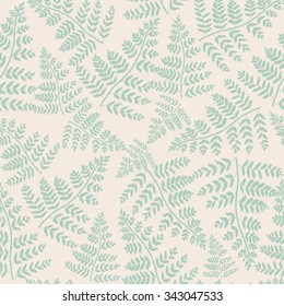 Green fern on a white background.Vector seamless pattern