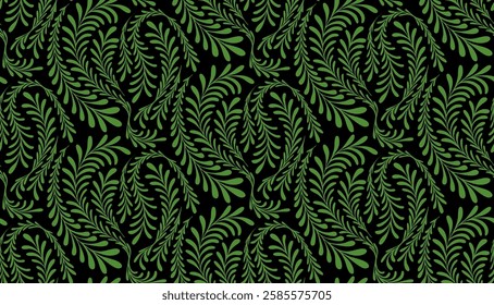 Green fern pattern seamless on a white background. Elegant nature fern leaf pattern with swirling leaves, perfect for textiles, wallpaper, and decorative backgrounds.