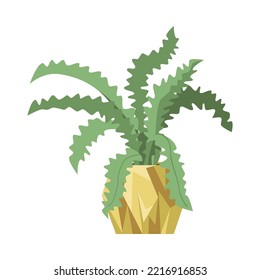 Green fern plant in flowerpot flat vector illustration. Indoor houseplant for home or office, flower with big green leaves in pot isolated on white background. Nature, urban jungle concept