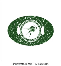 Green fertilization icon inside distress rubber grunge seal