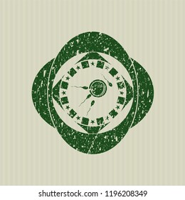 Green fertilization icon inside rubber grunge texture seal