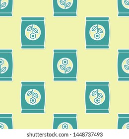 Green Fertilizer bag icon isolated seamless pattern on yellow background.  Vector Illustration