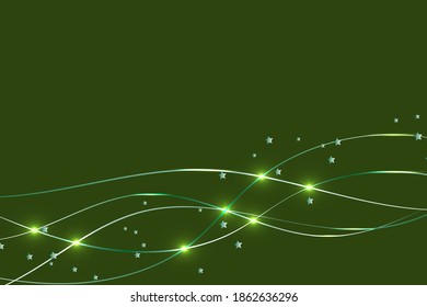 Green festive background. Wave Background with sparkles and stars. For invitations, announcements and advertisements. Vector illustration.