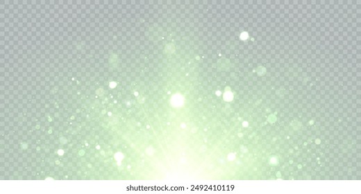 Green festive bokke. Christmas light effect from expanding bokeh flash. Beautiful light effect for holiday design.
