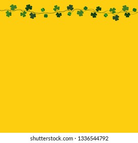 Green festive bunting with clover. Irish holiday - Happy St. Patrick's Day with a garland of three-leaf. Greeting card, poster, banner. Vector