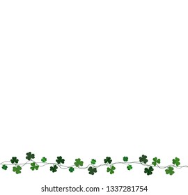 Green festive bunting with clover. Irish holiday - Happy St. Patrick's Day with a garland of three-leaf. Greeting card, poster, banner. Vector