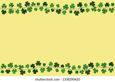 Green festive bunting with clover. Irish holiday - Happy St. Patrick's Day with a garland of three-leaf. Greeting card, poster, banner. Vector