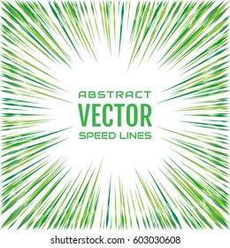 Green festive comic radial speed line with gradient rays on white background, like fireworks. Effect power explosion illustration. Design element. Vector