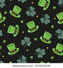 Green Festive with Leprechaun Hats and Clover. This festive pattern is perfect for holiday-themed projects, gift wrapping, party invitations, and digital graphics. Celebrate the charm of Patrick Day