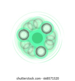 Green fidget spinner on the move, toy moving for stress relief and attention enhancement. Vector illustration