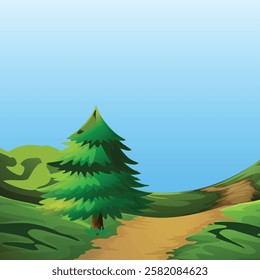 A green field with a blue sky and clouds  Premium AI-generated vector