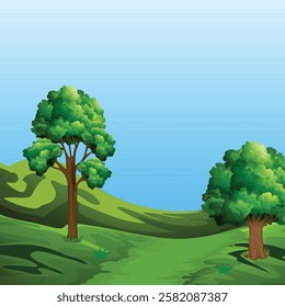 A green field with a blue sky and clouds Premium AI-generated vector