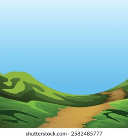 A green field with a blue sky and clouds  Premium AI-generated vector