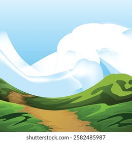 A green field with a blue sky and clouds Premium AI-generated vector