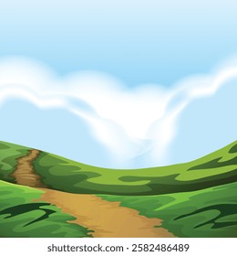 A green field with a blue sky and clouds  Premium AI-generated vector