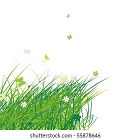 Green field with butterflies, summer background
