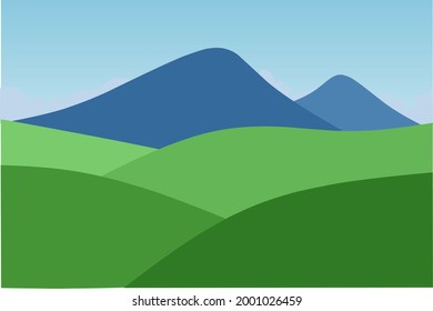 Green field with clear sky, simple and flat design.