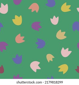 Campo verde con campanas de colores. Imprenta para la princesa pequeña. Prado de flores. Flores multicolores. Flores simples como corona para una chica