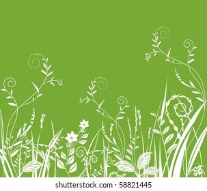 green field with  flowers and grass