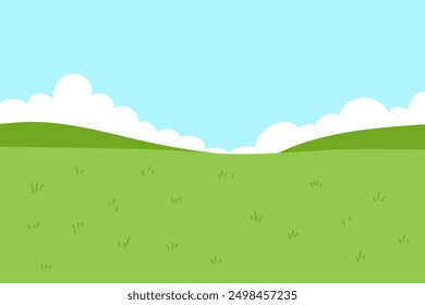 Campo verde con la ilustración azul del fondo del cielo de la hierba