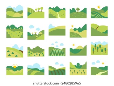 Green Field Illustration Element Set