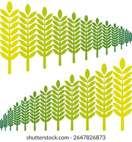 Green field illustration. Yellow plant stalks. Agricultural landscape Vector. Nature farming graphic.
