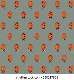 green field and ladybugs. Vector illustration