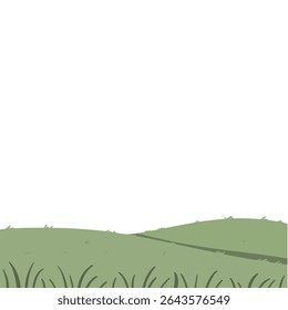 Green field landscape vector border illustration with transparent background.