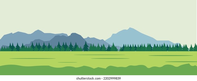 Green field with mountains in the background. vector illustration background