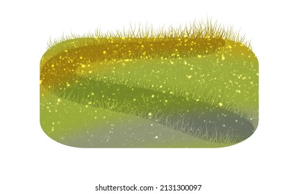 Campo verde con sendero por la noche. Las luciérnagas vuelan en el campo.